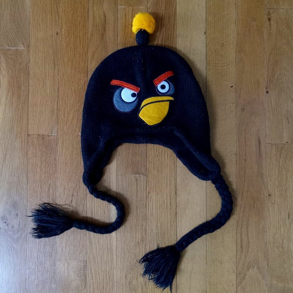 🔥Angry Birds Fleece Lined Hat with Braids and Yellow Pom